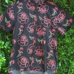 NWT Men's Just Attitude Neon Roses Short Sleeve Button Down Shirt